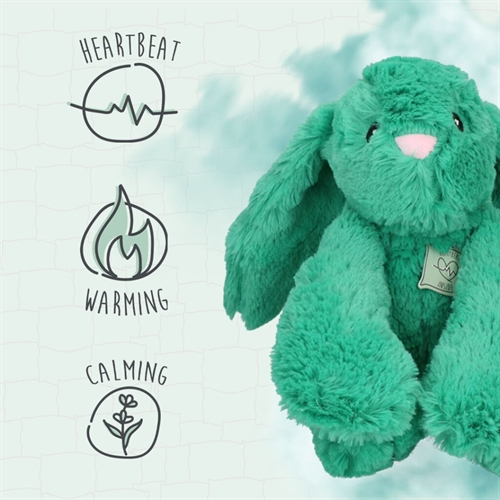 Cozy Dog Bunny Grøn, hjerteslag, varme og beroligende 