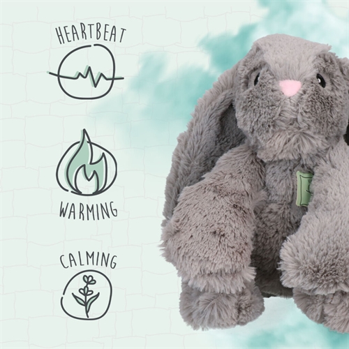 Cozy Dog Bunny Grå, hjerteslag, varme og beroligende 