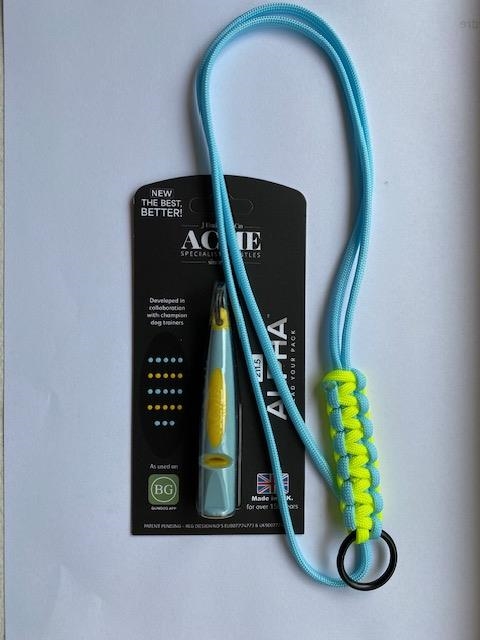 Fløjtesnor, Cobra Flettede med O ring - Cotten Candy Blue/Ultra Neon Yellow